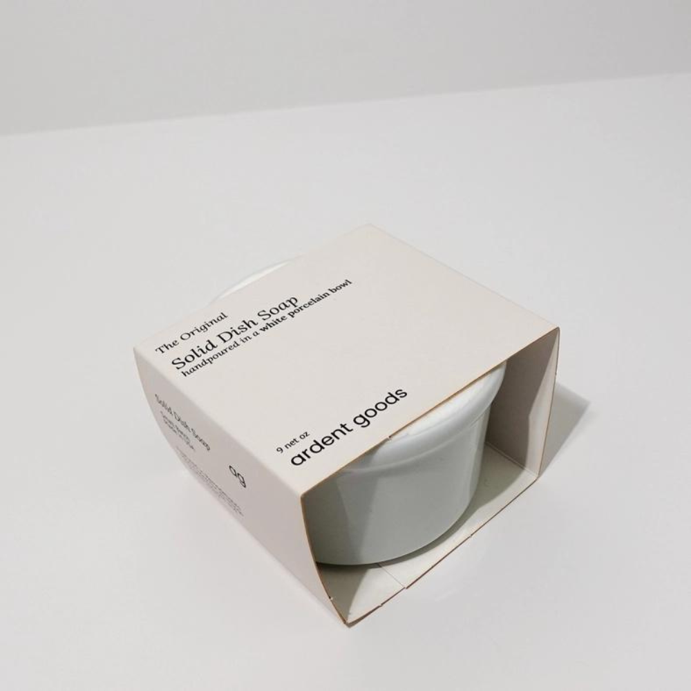 Solid Dish Soap in White Ceramic Bowl