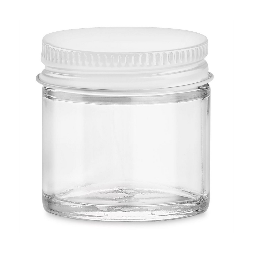 picture of a 1oz glass jar with white lid