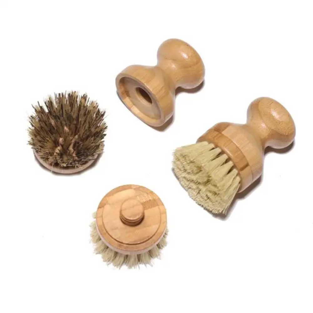 Natural Bamboo Pot & Dish Brush with Replaceable Head