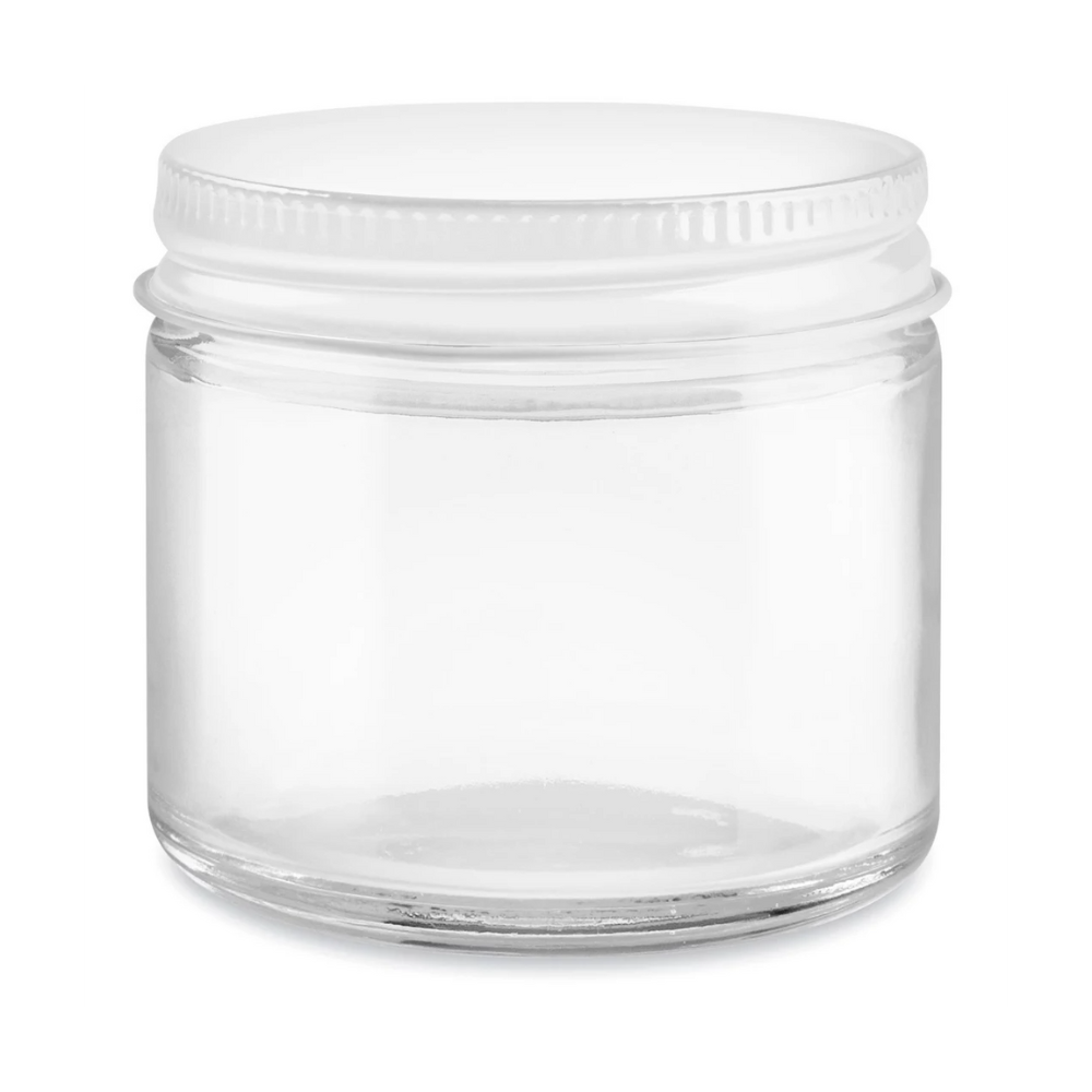 picture of a 2oz glass jar with white lid