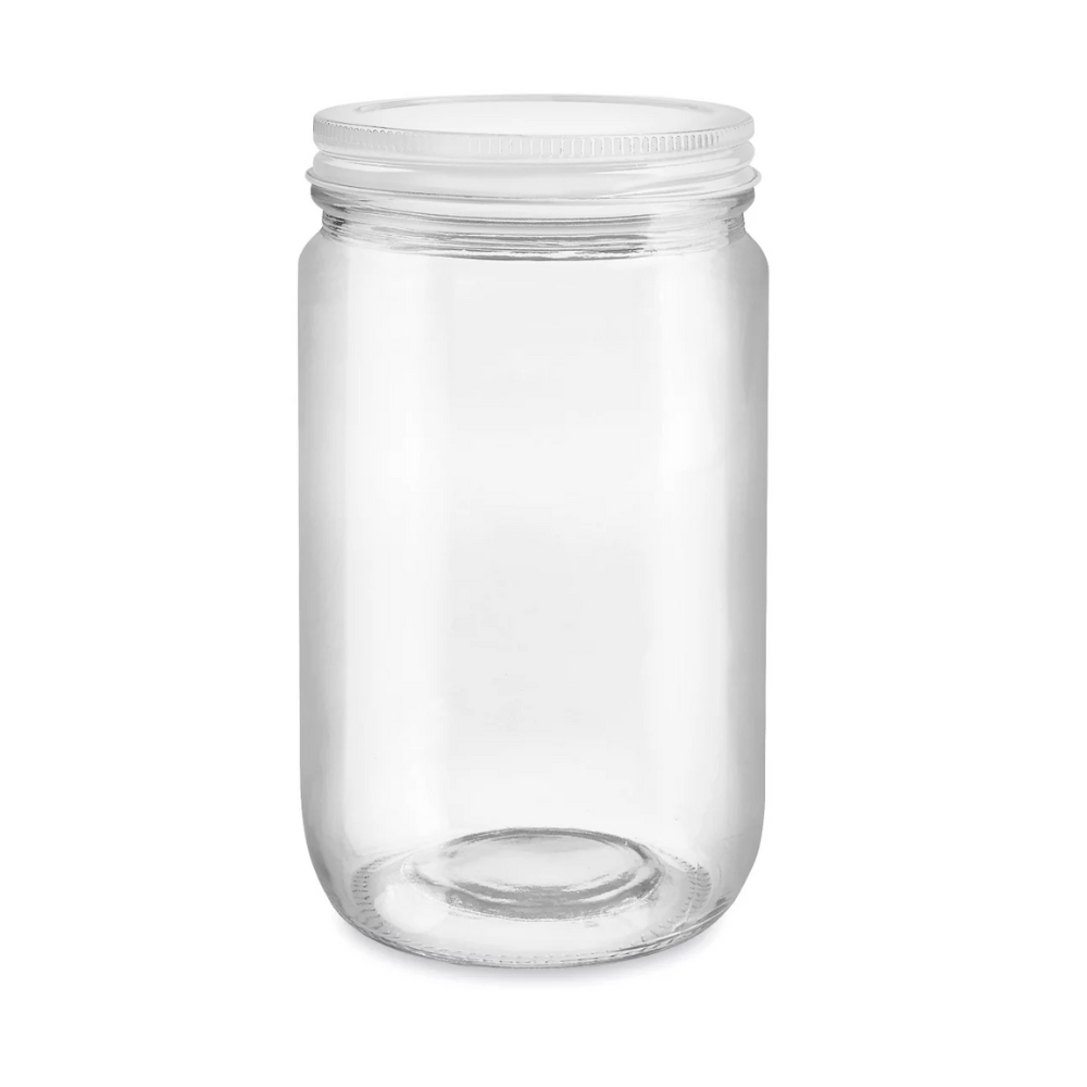 picture of a 32oz glass jar with white lid