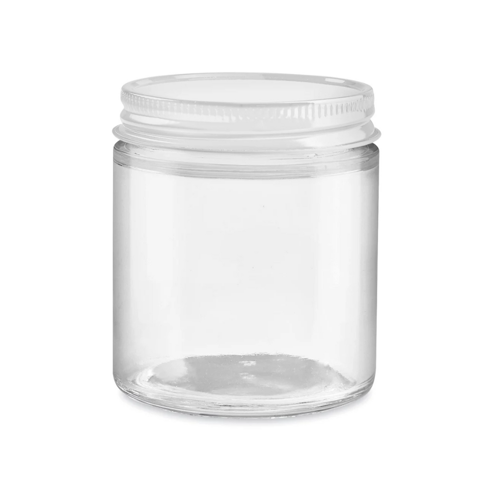 picture of a 4oz glass jar with white lid